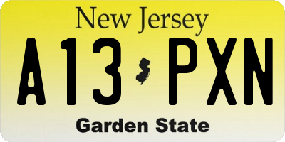 NJ license plate A13PXN