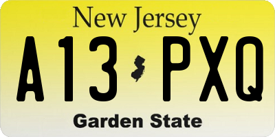 NJ license plate A13PXQ