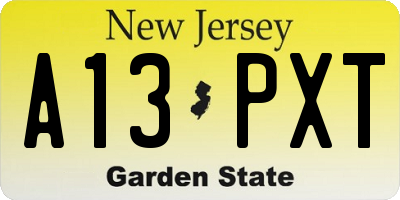 NJ license plate A13PXT