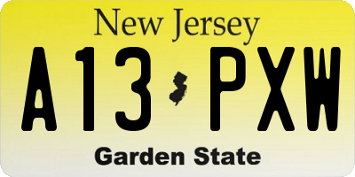 NJ license plate A13PXW