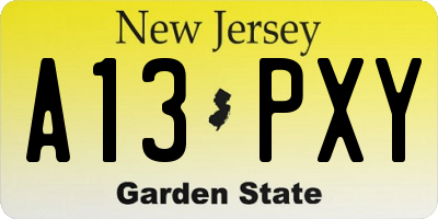 NJ license plate A13PXY