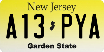 NJ license plate A13PYA