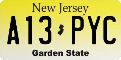 NJ license plate A13PYC