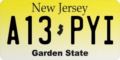 NJ license plate A13PYI