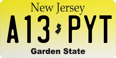 NJ license plate A13PYT