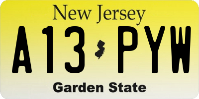 NJ license plate A13PYW