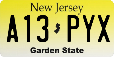 NJ license plate A13PYX
