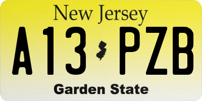 NJ license plate A13PZB