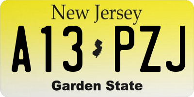 NJ license plate A13PZJ
