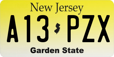 NJ license plate A13PZX