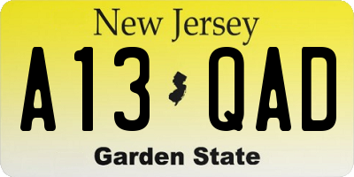 NJ license plate A13QAD