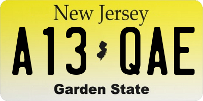 NJ license plate A13QAE