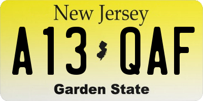 NJ license plate A13QAF