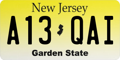 NJ license plate A13QAI