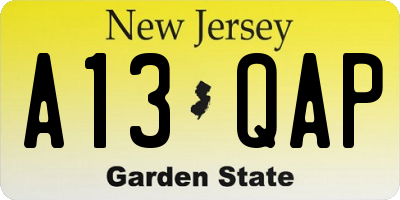 NJ license plate A13QAP