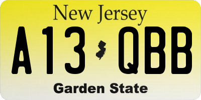 NJ license plate A13QBB