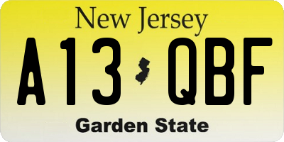 NJ license plate A13QBF