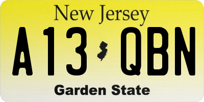 NJ license plate A13QBN