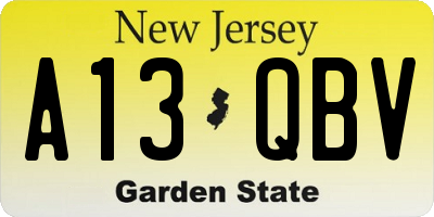 NJ license plate A13QBV