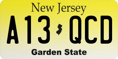 NJ license plate A13QCD