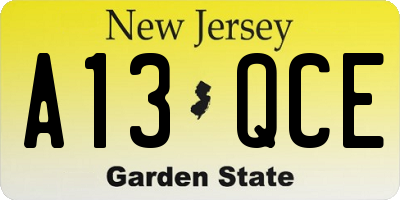 NJ license plate A13QCE
