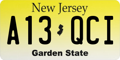 NJ license plate A13QCI