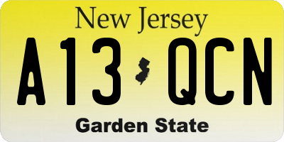 NJ license plate A13QCN