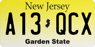 NJ license plate A13QCX
