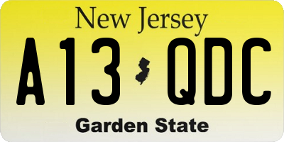 NJ license plate A13QDC