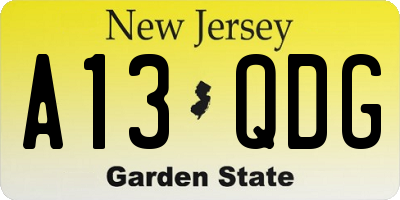 NJ license plate A13QDG