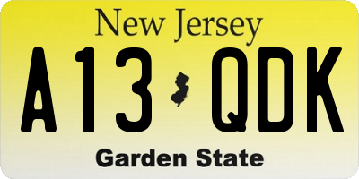 NJ license plate A13QDK