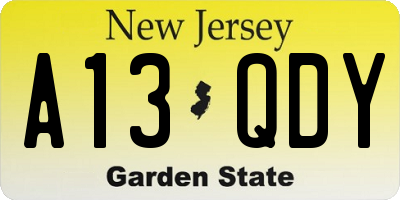 NJ license plate A13QDY