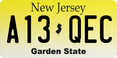 NJ license plate A13QEC