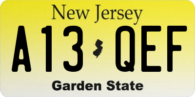 NJ license plate A13QEF