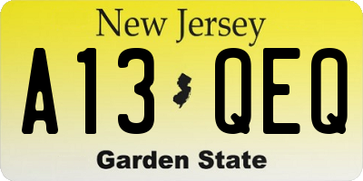 NJ license plate A13QEQ
