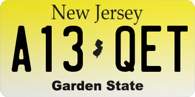 NJ license plate A13QET