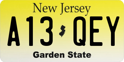 NJ license plate A13QEY