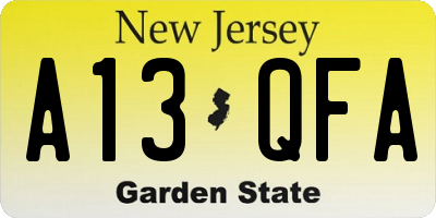 NJ license plate A13QFA