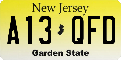 NJ license plate A13QFD