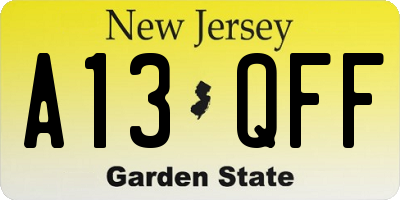 NJ license plate A13QFF