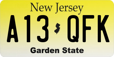 NJ license plate A13QFK