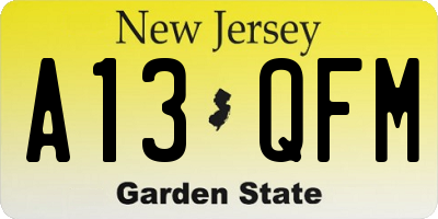 NJ license plate A13QFM