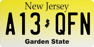 NJ license plate A13QFN