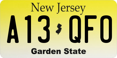 NJ license plate A13QFO