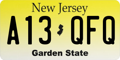 NJ license plate A13QFQ