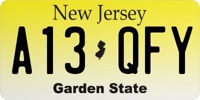 NJ license plate A13QFY