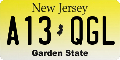 NJ license plate A13QGL