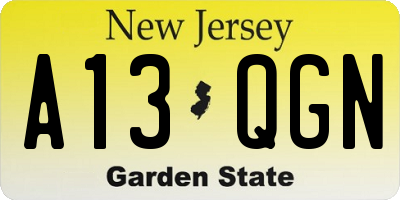 NJ license plate A13QGN