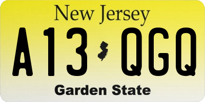 NJ license plate A13QGQ