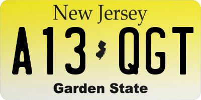 NJ license plate A13QGT